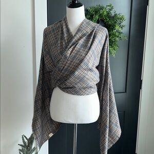 Pretty 37x82" acrylic brown navy gold large and soft  scarf never worn